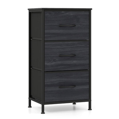 Dresser Nightstand, Roomy Fabric Drawers, Metal Frame, Black Wood Grain