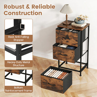 Fabric Drawer Dresser Nightstand, Metal Frame, Brown