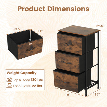 Fabric Drawer Dresser Nightstand, Metal Frame, Brown