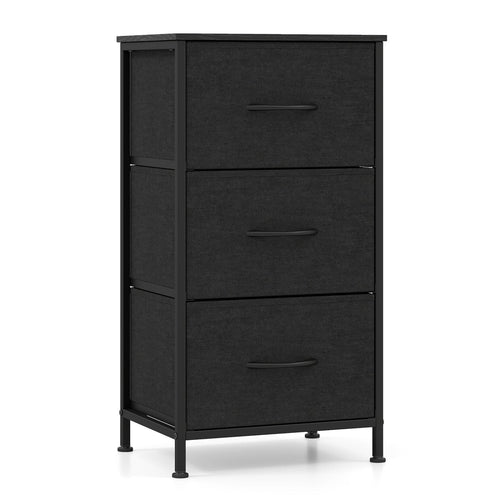 Fabric Drawer Nightstand, Dark Black, Black