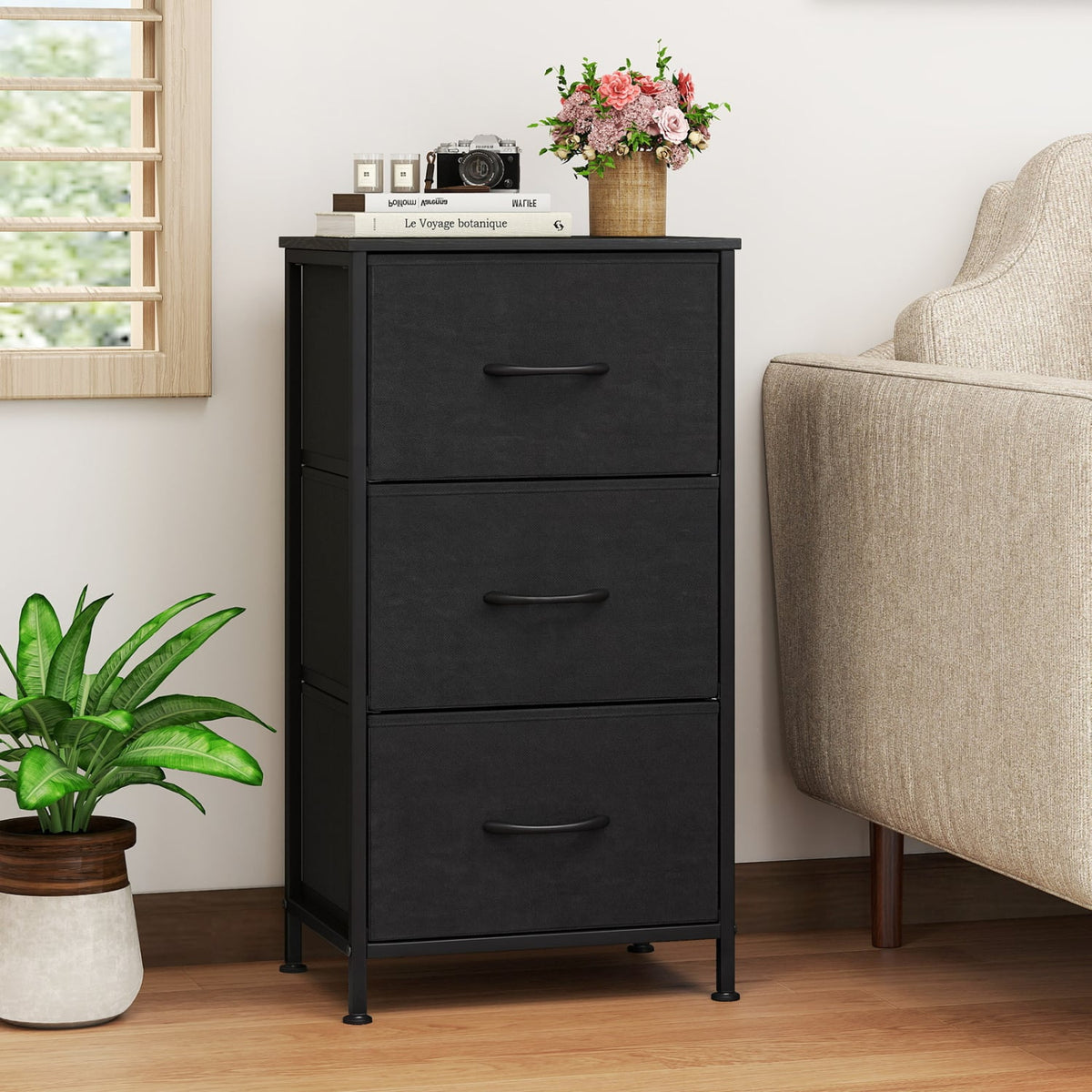 Fabric Drawer Nightstand, Dark Black, Black Dressers & Chests at Gallery Canada