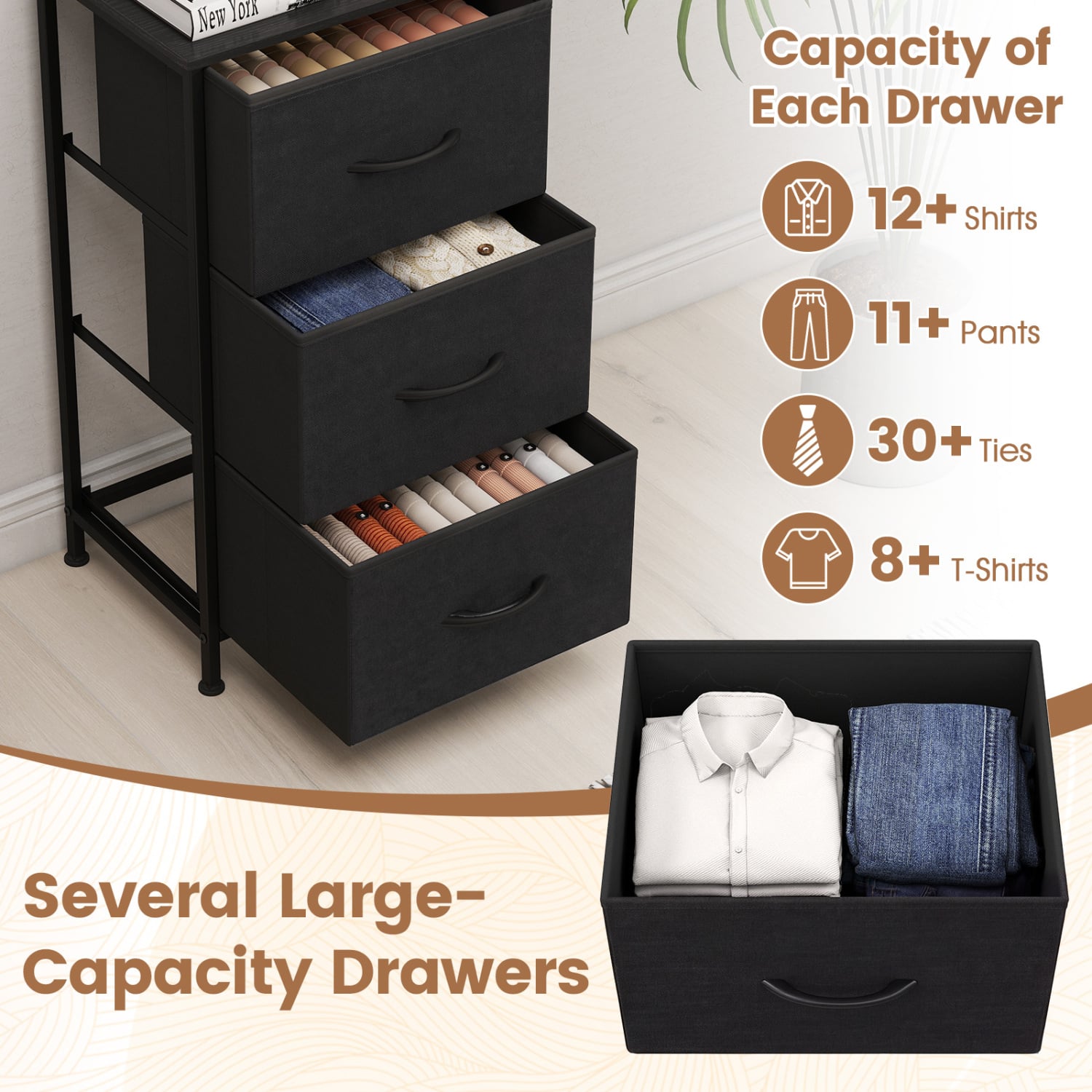 Fabric Drawer Nightstand, Dark Black, Black Dressers & Chests at Gallery Canada