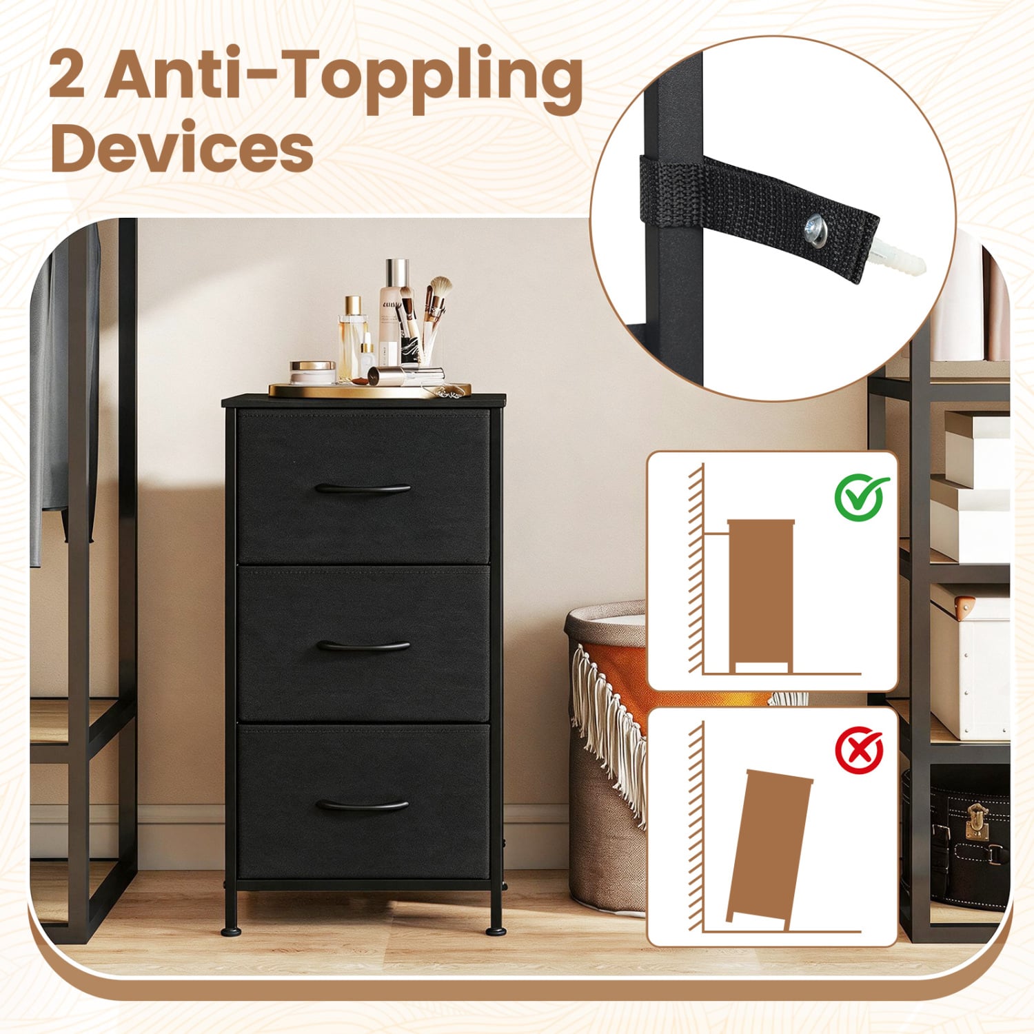 Fabric Drawer Nightstand, Dark Black, Black Dressers & Chests at Gallery Canada