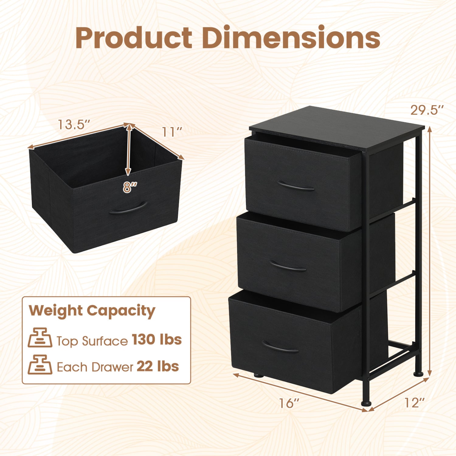 Fabric Drawer Nightstand, Dark Black, Black Dressers & Chests at Gallery Canada