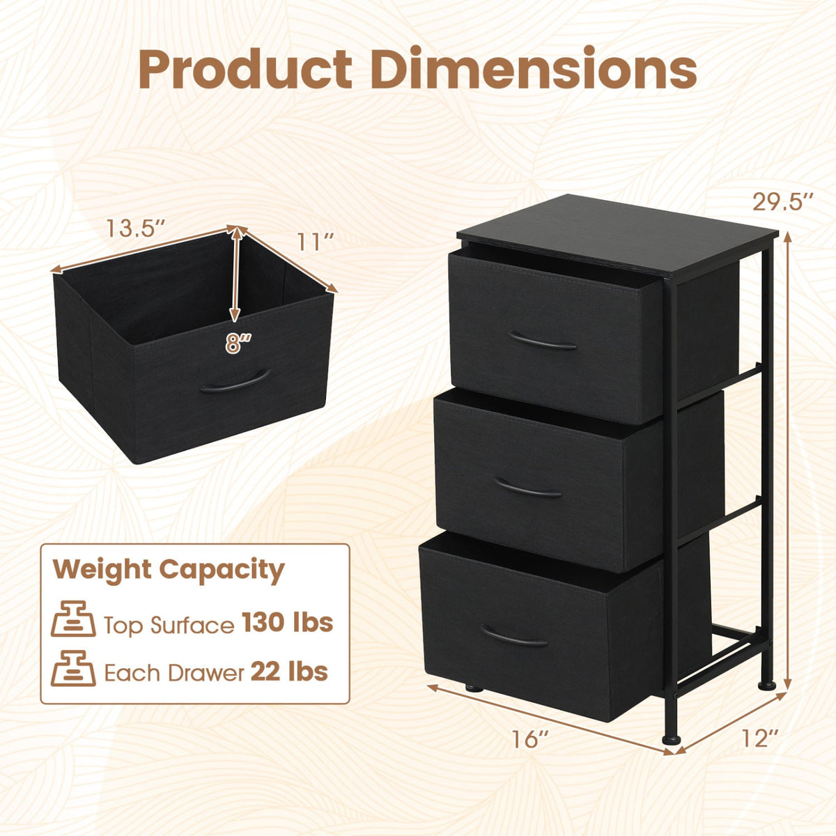 Fabric Drawer Nightstand, Dark Black, Black Dressers & Chests at Gallery Canada