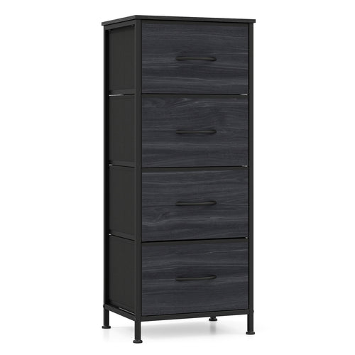 4 Fabric Drawer Dresser Nightstand, Metal Frame, Charcoal Black
