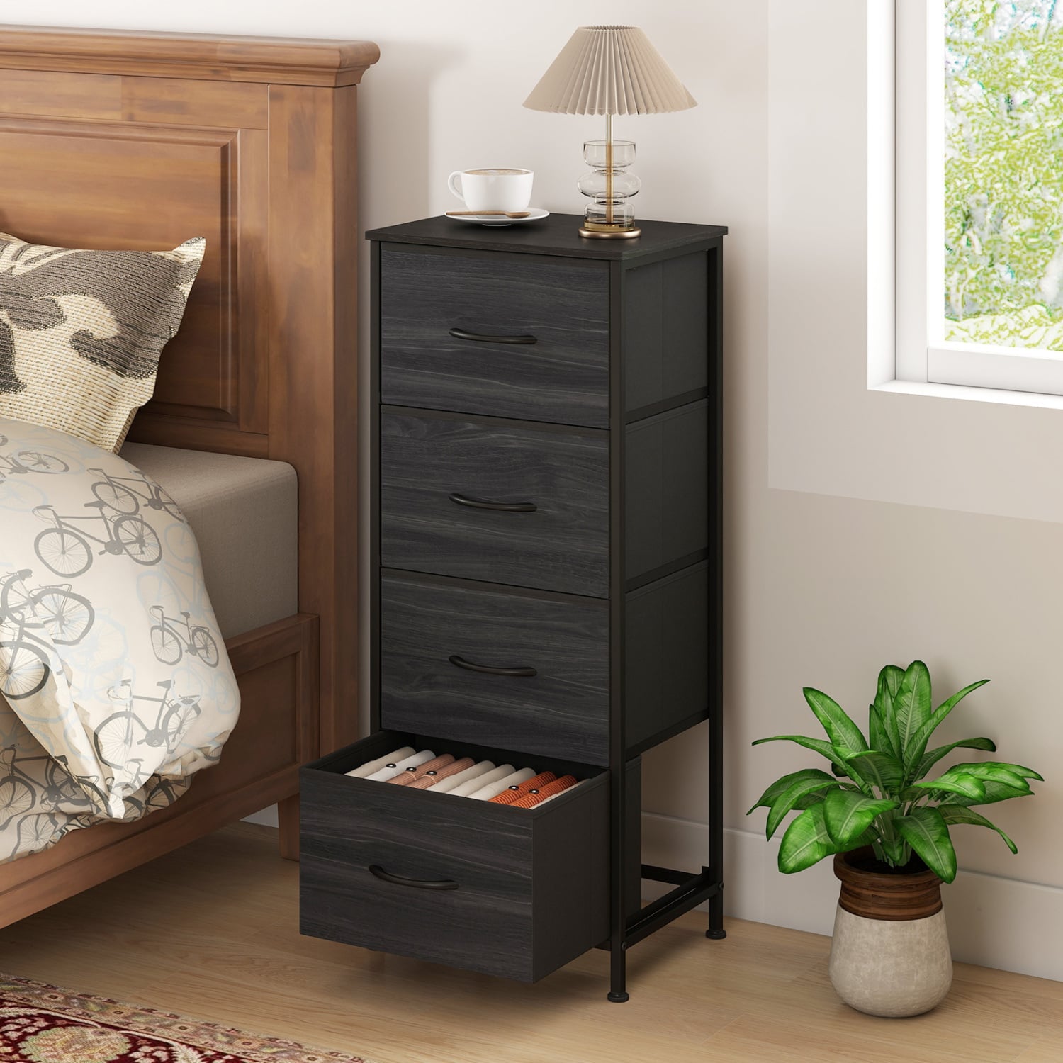 4 Fabric Drawer Dresser Nightstand, Charcoal Black Dressers & Chests at Gallery Canada