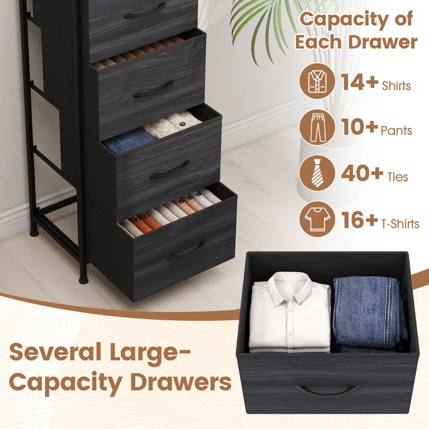 4 Fabric Drawer Dresser Nightstand, Charcoal Black Dressers & Chests at Gallery Canada