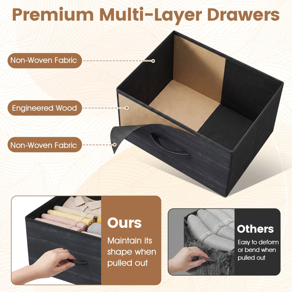 4 Fabric Drawer Dresser Nightstand, Charcoal Black Dressers & Chests at Gallery Canada