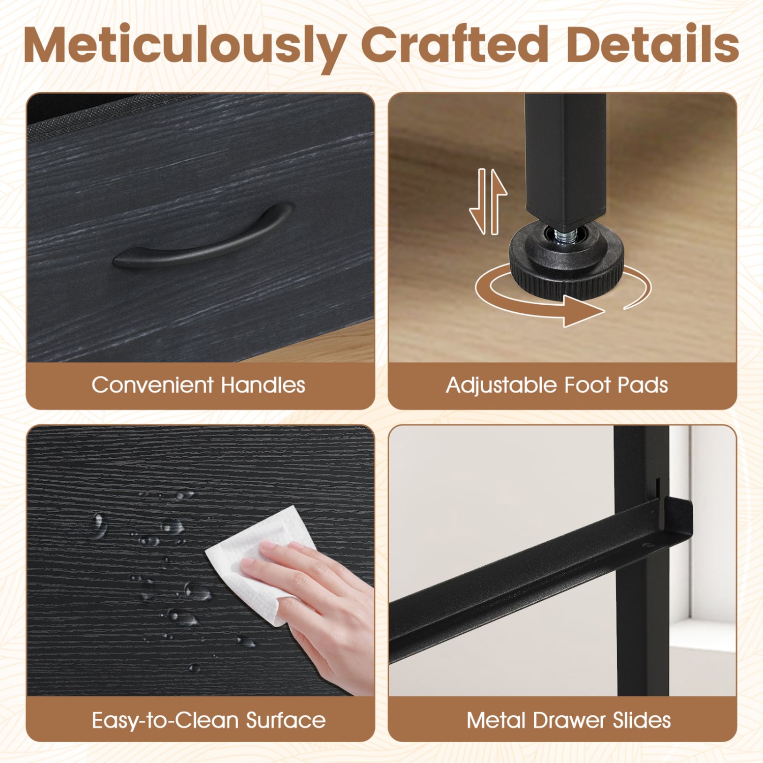 4 Fabric Drawer Dresser Nightstand, Charcoal Black Dressers & Chests at Gallery Canada