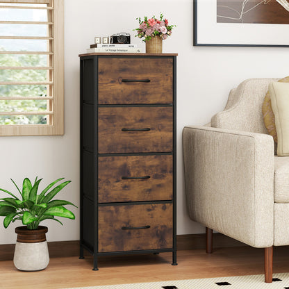 4 Drawer Fabric Dresser Nightstand, Rustic Brown