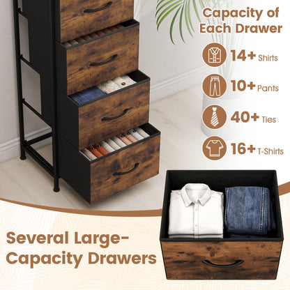 4 Drawer Fabric Dresser Nightstand, Rustic Brown