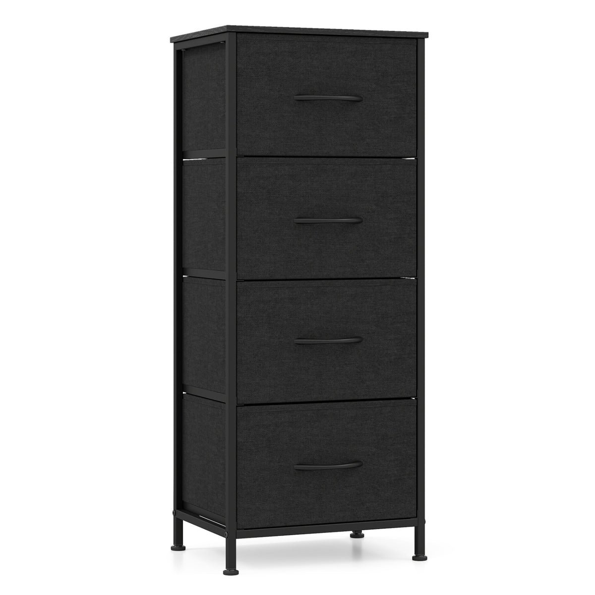 4 Drawer Dresser Nightstand, Metal Frame, Black
