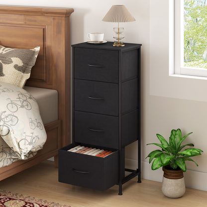 4 Drawer Dresser Nightstand, Metal Frame, Black