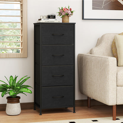 4 Drawer Dresser Nightstand, Metal Frame, Black