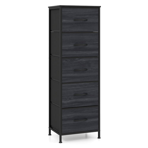 Dresser Nightstand, 5 Fabric Drawers, Black Wood Grain