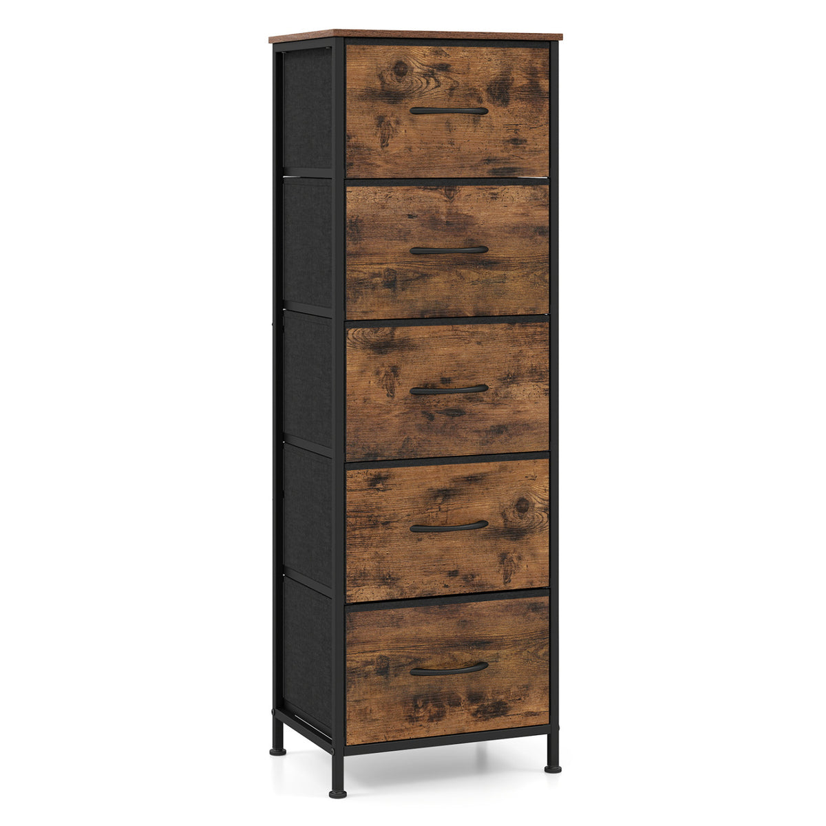 5 Drawer Dresser Nightstand, Rustic Brown