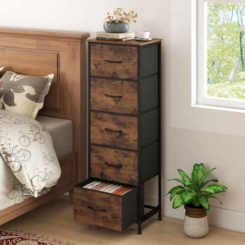 5 Fabric Drawer Dresser Nightstand, Rustic Brown