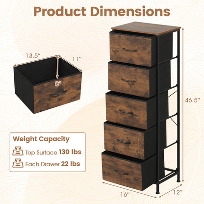 5 Drawer Dresser Nightstand, Rustic Brown