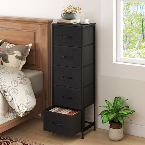 5 Drawer Dresser Nightstand, Black