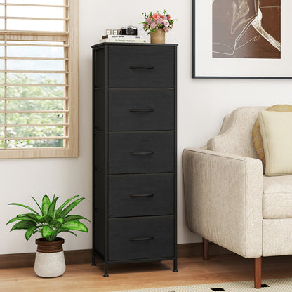 Dresser Nightstand, 5 Fabric Drawers, Bedroom, Black