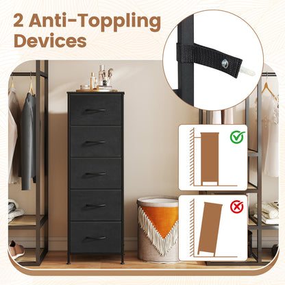 Dresser Nightstand, 5 Fabric Drawers, Bedroom, Black