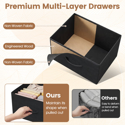 Dresser Nightstand, 5 Fabric Drawers, Bedroom, Black