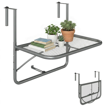 Table suspendue ajustable pour balcon, Bureau mural en métal, Support pour fleurs extérieur, Gris