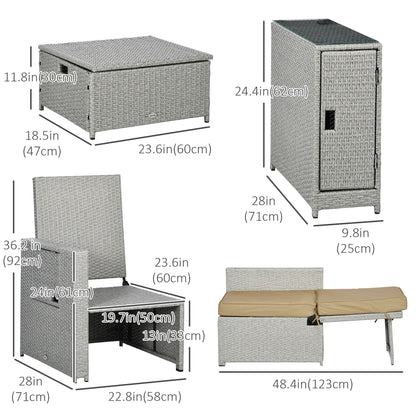 5PC Wicker Patio Lounger, Adjustable Recliner Sofa Bed, Storage Side Table, Footstools, Khaki Chaise Loungers at Gallery Canada