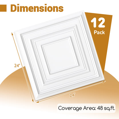 Drop Ceiling Tiles 24" x 24", PVC Panels 3D Patterns 12-Pack, White Decorative Accessories at Gallery Canada