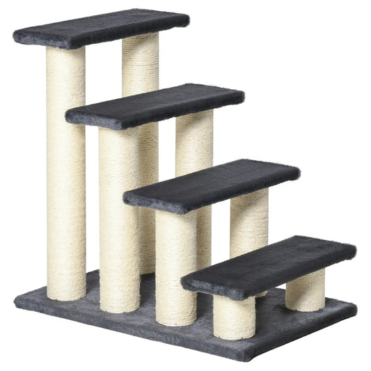 4 Tier Cat Tree, Pet Stairs, 4 Steps, Scratching Post, Dark Grey Cat Stairs Grey at Gallery Canada