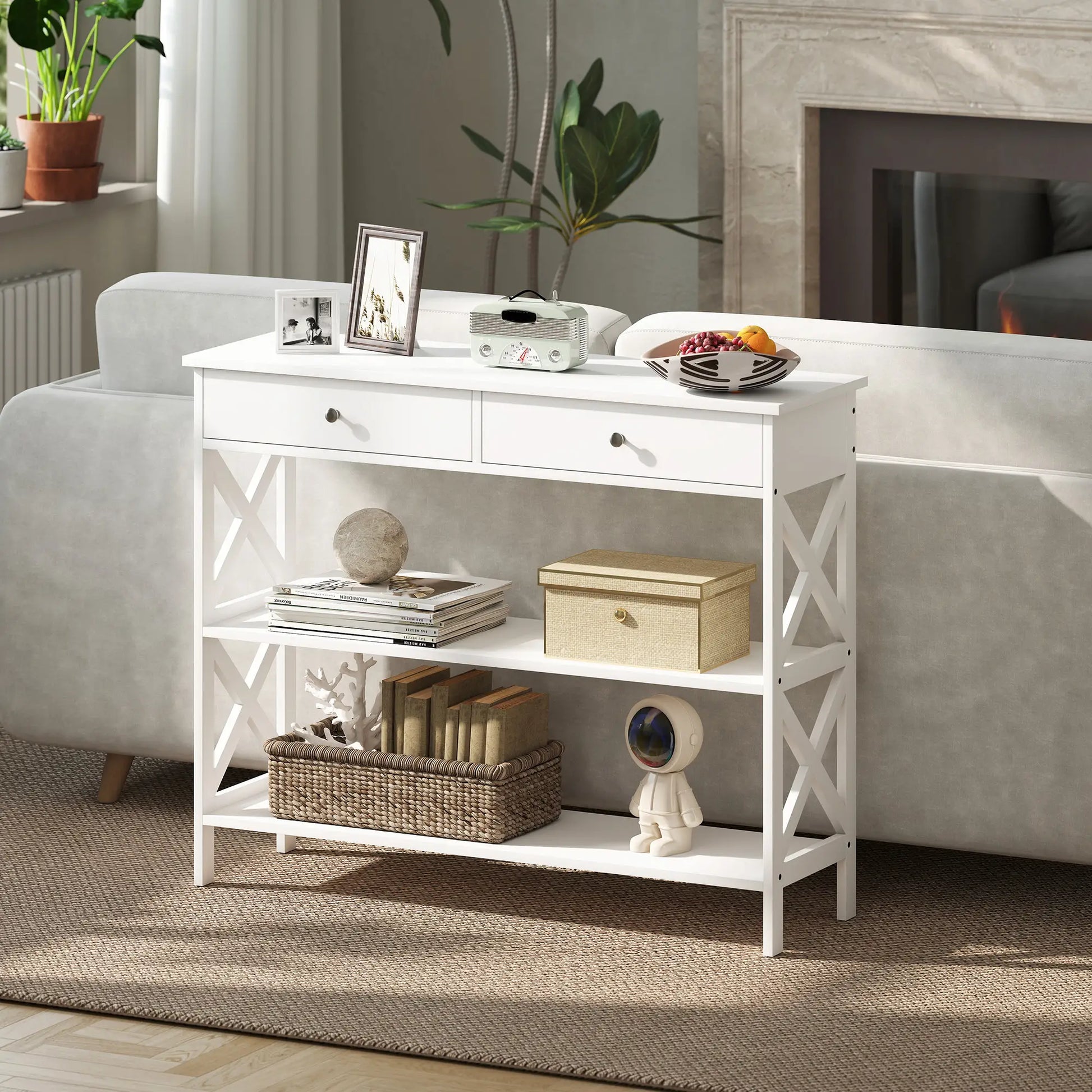 39" Console Table, Narrow Entryway with Storage Shelves, Drawers, White Console Tables at Gallery Canada