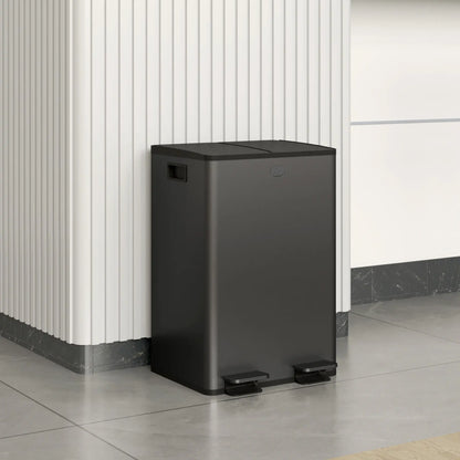 Dual Garbage Bin, Soft Close Trash Can, 2 x 28 Liter, Black Household Supplies at Gallery Canada