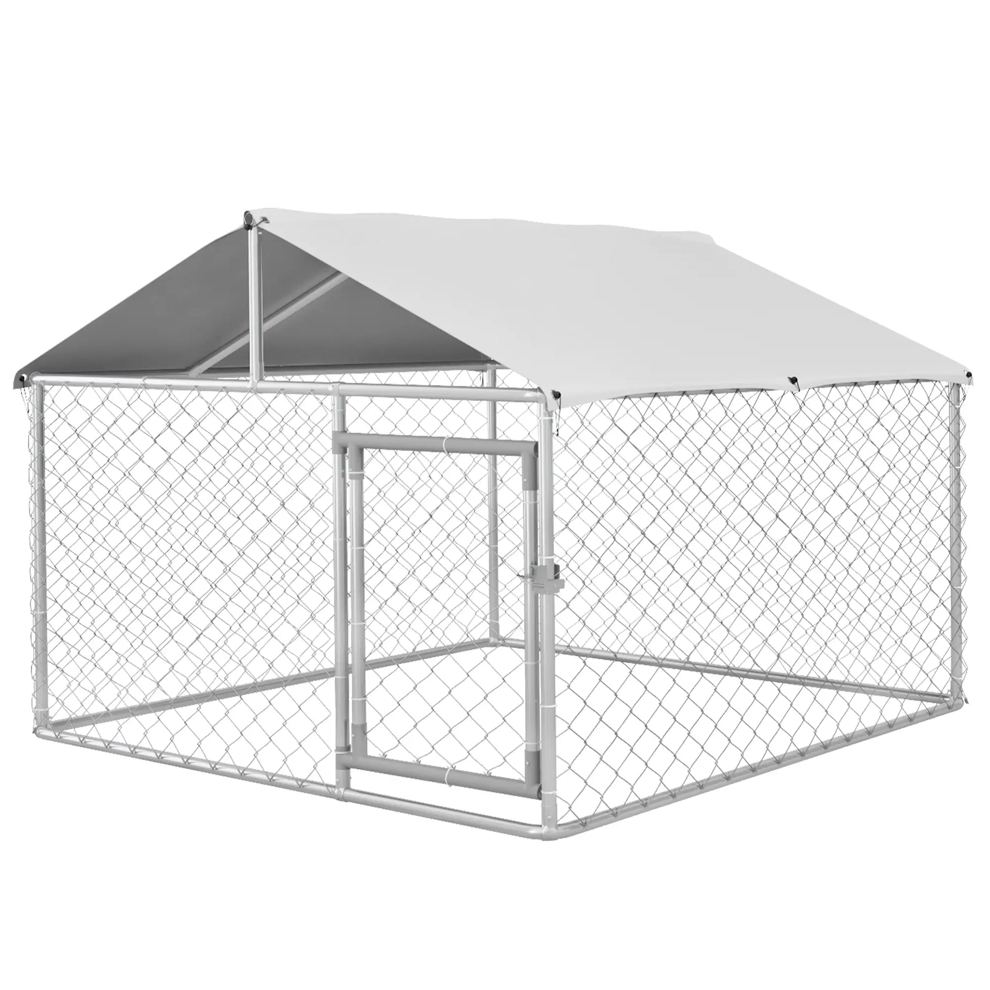 6.6' x 6.6' x 4.9' Outdoor Dog Kennel, Heavy Duty Galvanized Steel, UV-Resistant Roof, Silver Houses, Kennels & Pens Silver at Gallery Canada