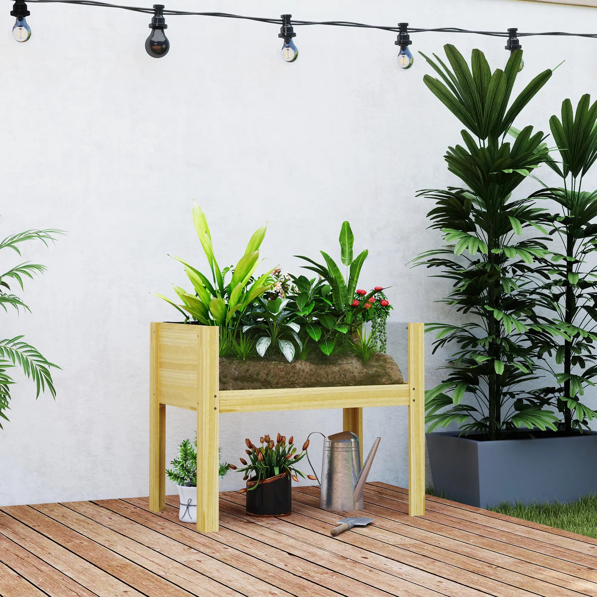 Wooden Raised Garden Bed, Acrylic Panels, Drainage Holes, 29.5