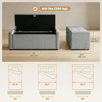 Storage Ottoman Bench, Linen Fabric, Light Grey Storage Ottomans & Benches at Gallery Canada