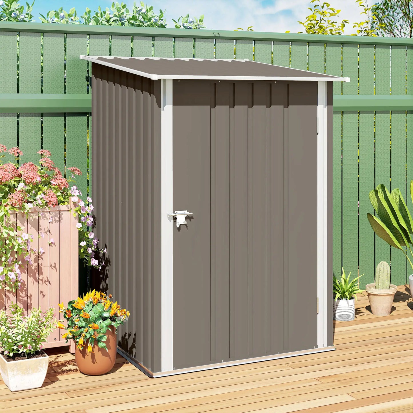 3.3' x 3.4' Outdoor Storage Shed, Galvanized Steel, Lockable Door, Brown and White Sheds at Gallery Canada
