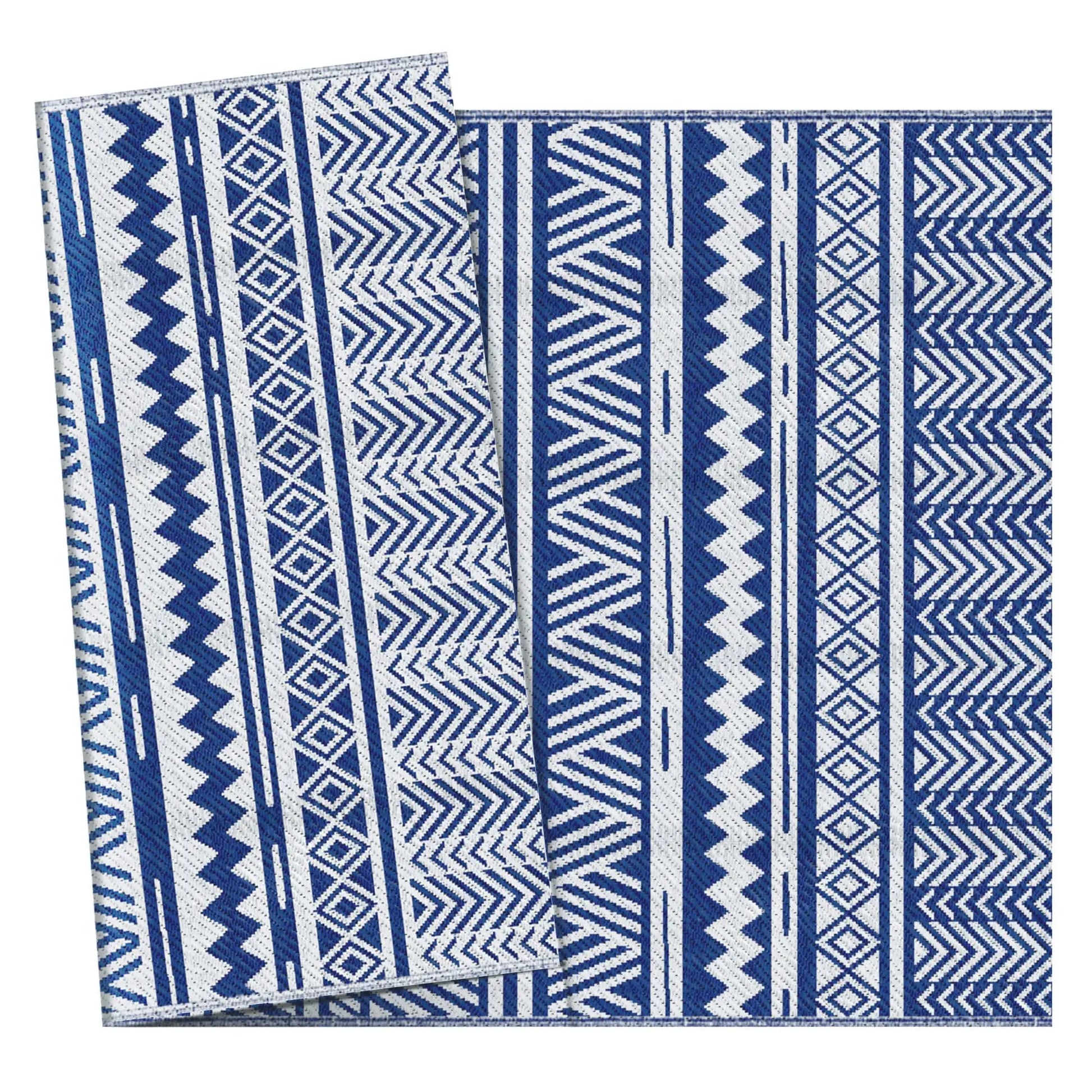 Reversible Outdoor Rug, Patio Floor Mat, 6' x 9', White, Dark Blue Garden Decor at Gallery Canada