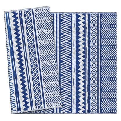 Reversible Outdoor Rug, Patio Floor Mat, 6' x 9', White, Dark Blue Garden Decor at Gallery Canada