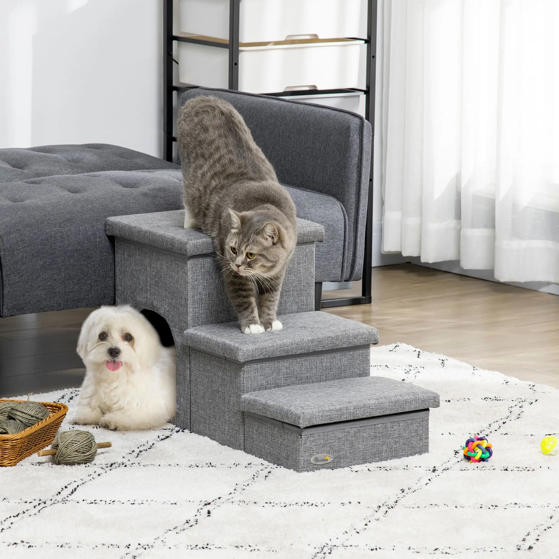 3-Step Dog Ramp with Storage, Washable Plush Cushion Dog Stairs at Gallery Canada