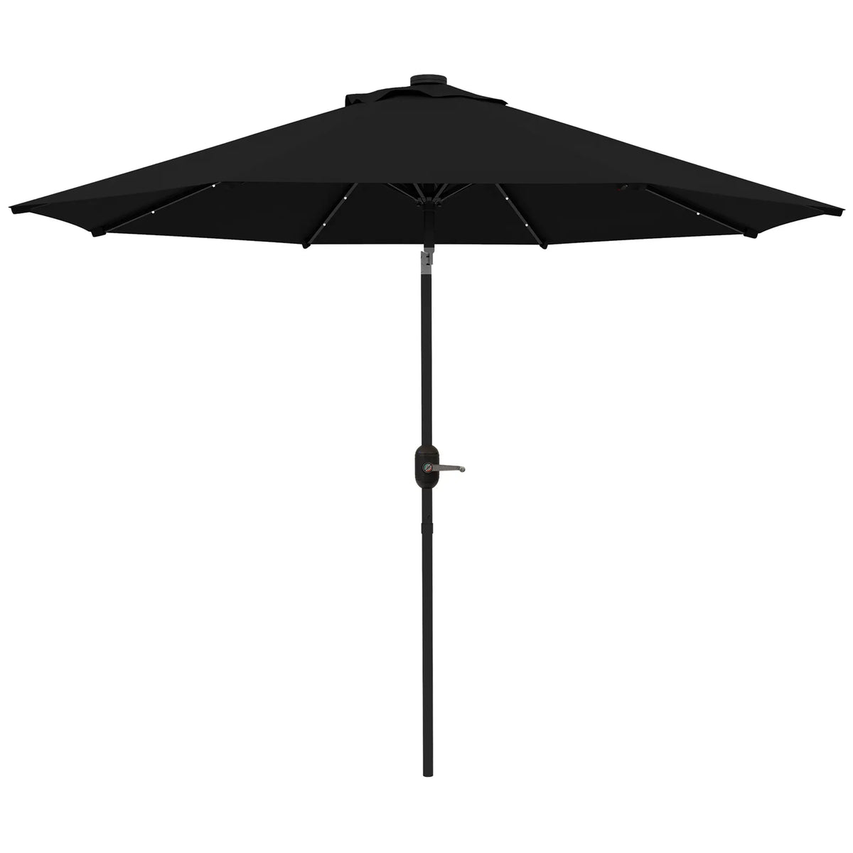 9ft Solar Patio Umbrella, 24 LED Lights, Tilt Canopy, Black