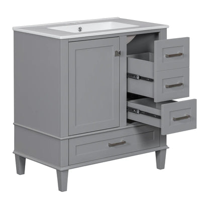 Bathroom Vanity with Sink, Solid Wood, Storage Cabinet, 30" L x 18" W x 34" H, Grey Sink Cabinets at Gallery Canada