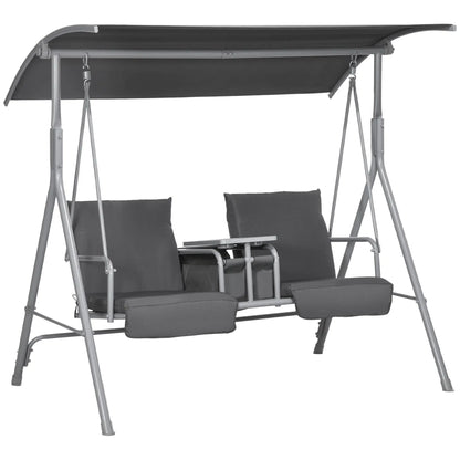 2-Seater Outdoor Porch Swing, Adjustable Canopy, Table, Grey Patio Swings with Stand at Gallery Canada
