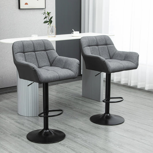 Swivel Barstools Set of 2, Adjustable Height, PU Leather, Grey Bar Stools Grey, Black at Gallery Canada