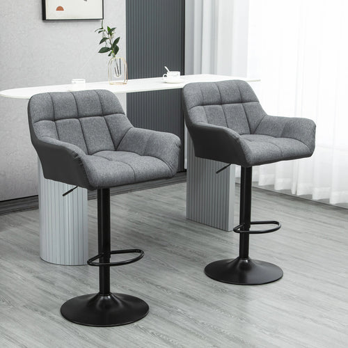 Swivel Barstools Set of 2, Adjustable Height, PU Leather, Grey