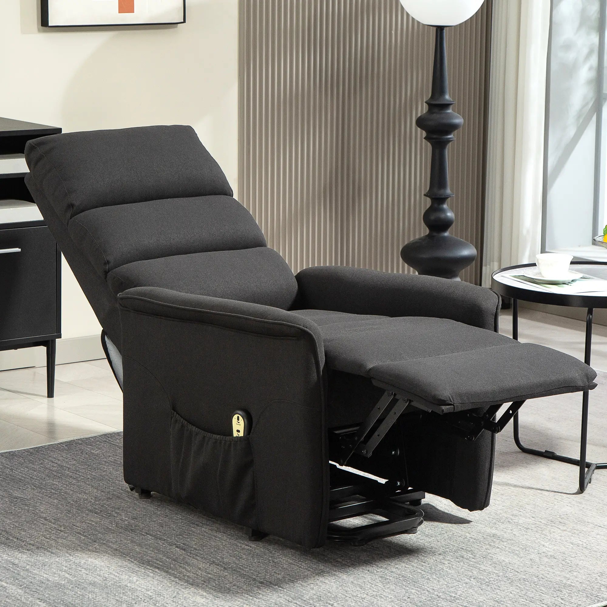 Power Lift Chair Recliner, Remote Control, Side Pockets, Black Sofas & Reclining Chairs at Gallery Canada
