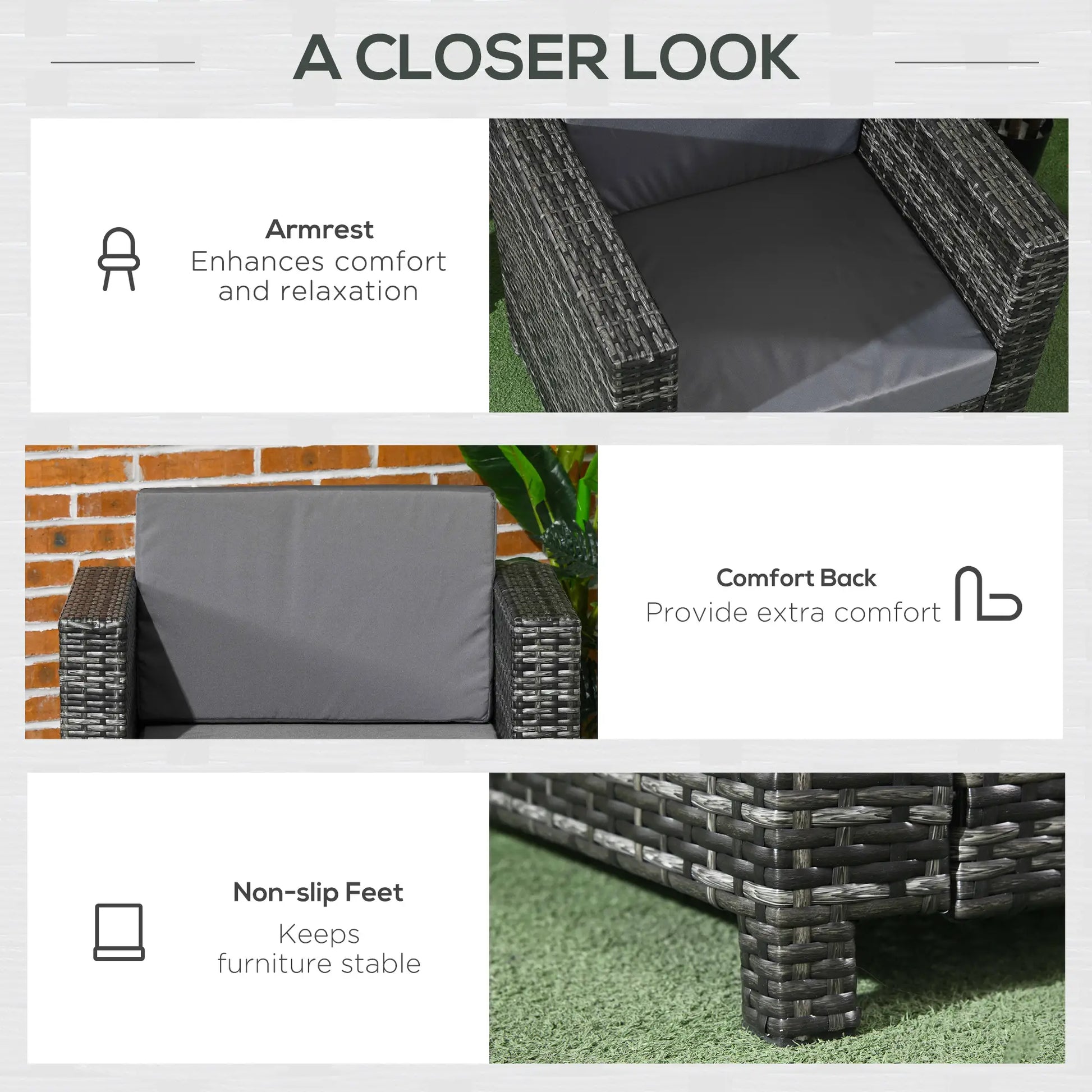 Outdoor Rattan Sofa, Patio Wicker Armchair with Cushions, Grey Patio Chairs at Gallery Canada