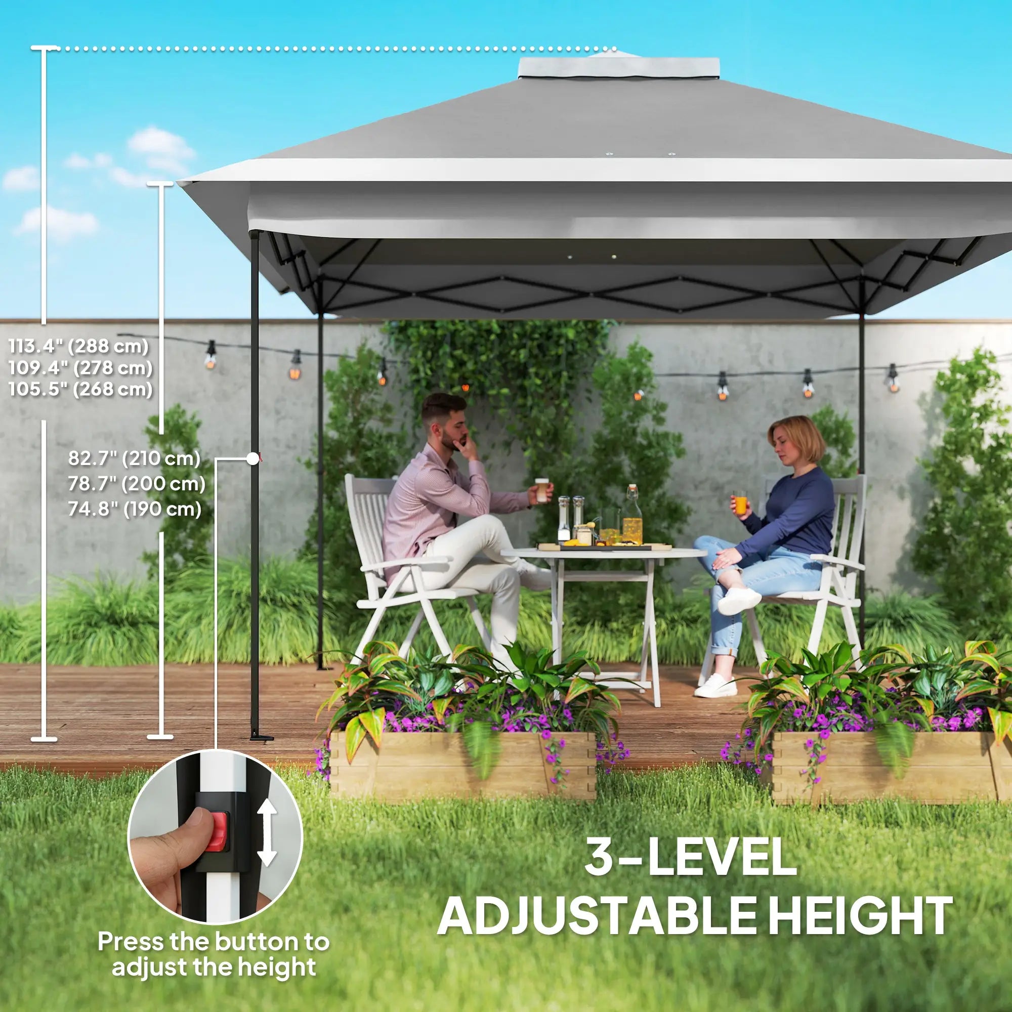 11' x 11' Pop Up Gazebo, Double Roof Foldable Canopy Tent, Dark Grey Pop Up Canopies at Gallery Canada