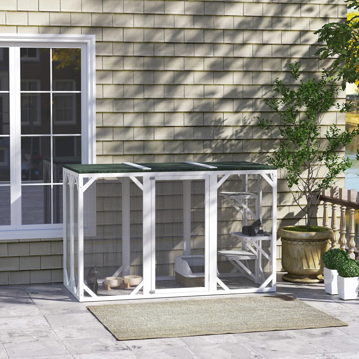 Outdoor Cat Enclosure, Waterproof Roof, Multi-Level Platforms, Lock, White Outdoor Cat Enclosures at Gallery Canada