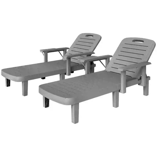 2 Tanning Chairs, 5 Position Adjustable, Foldable Side Table, Dark Grey